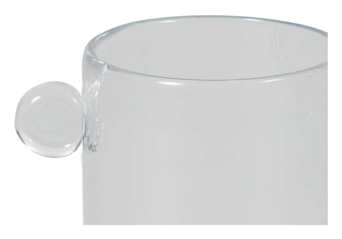 Vase sculptural artisanal en verre transparent avec poignées arrondies pour n'importe quelle pièce