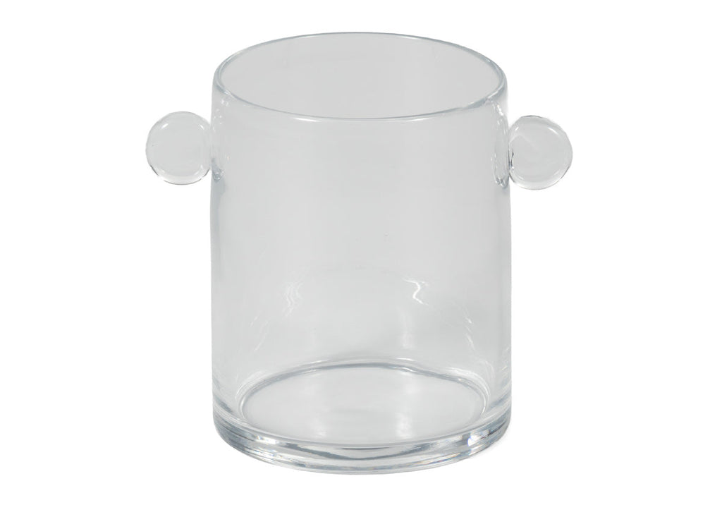 Vase sculptural artisanal en verre transparent avec poignées arrondies pour n'importe quelle pièce