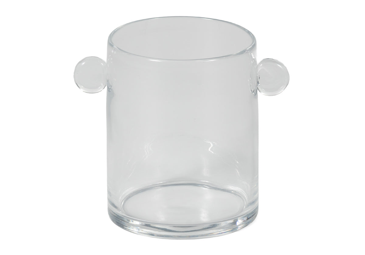 Vase sculptural artisanal en verre transparent avec poignées arrondies pour n'importe quelle pièce