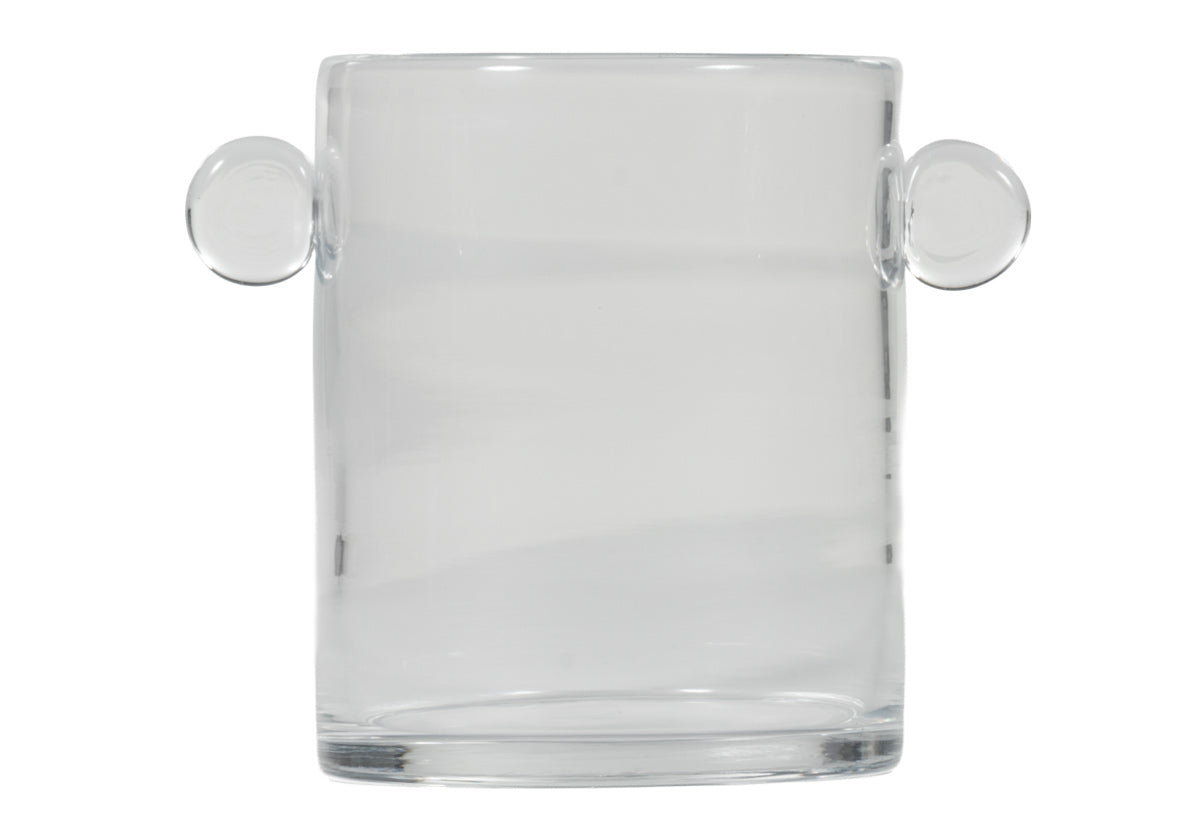Vase sculptural artisanal en verre transparent avec poignées arrondies pour n'importe quelle pièce
