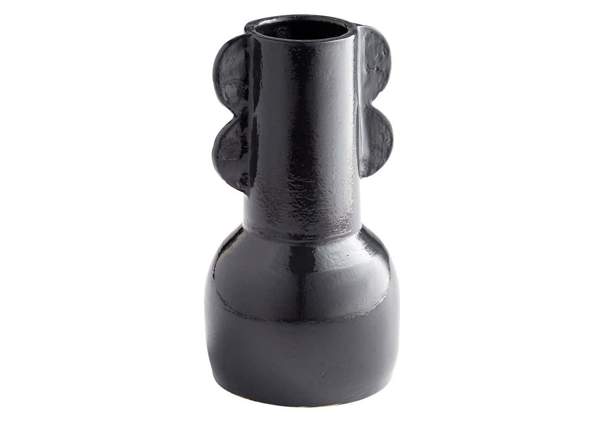 Vase en céramique terre cuite avec glaçure noire d'inspiration autochtone pour étagères