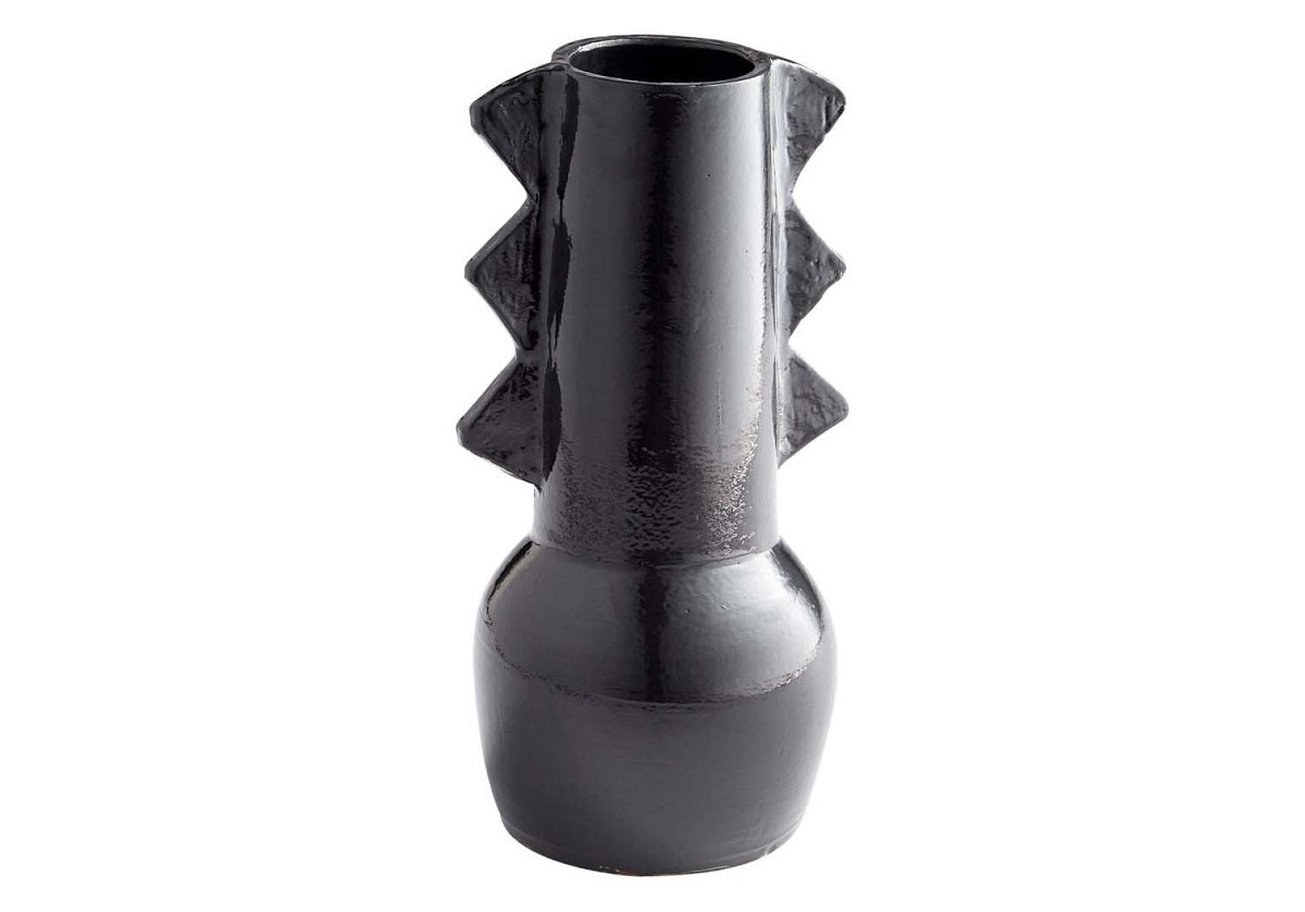 Vase en céramique terre cuite avec glaçure noire d'inspiration autochtone pour étagères