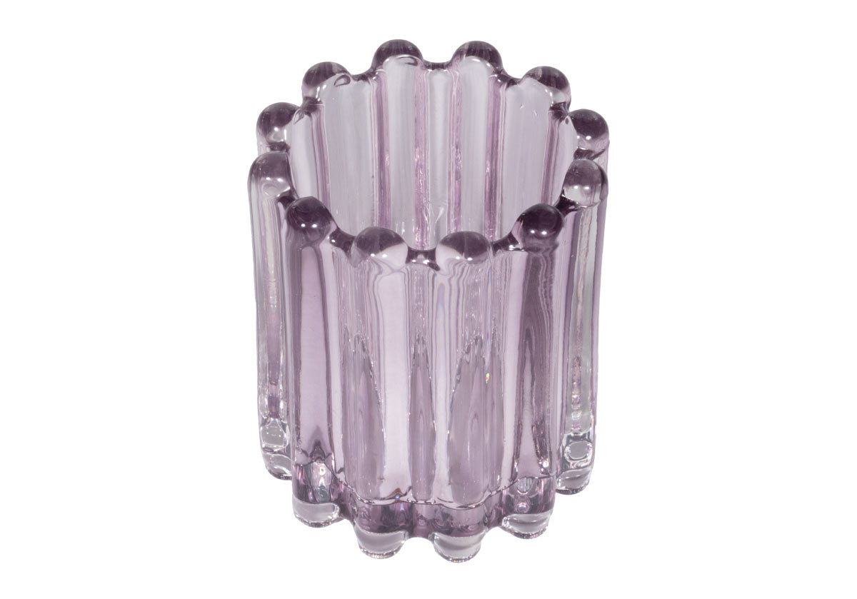 Photophore en verre cannelé texturé avec forme arrondie polyvalente pour n'importe quelle pièce