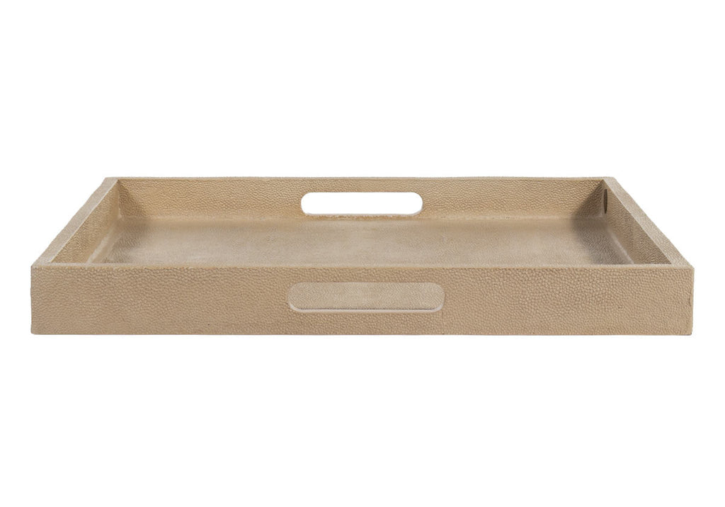 Plateau laqué texturé façon galuchat avec finition os riche pour bureau et table de chevet