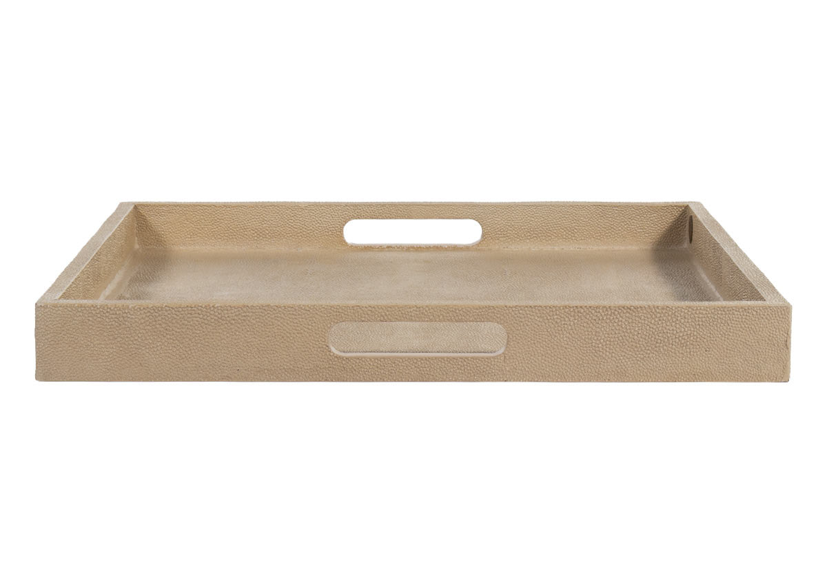 Plateau laqué texturé façon galuchat avec finition os riche pour bureau et table de chevet