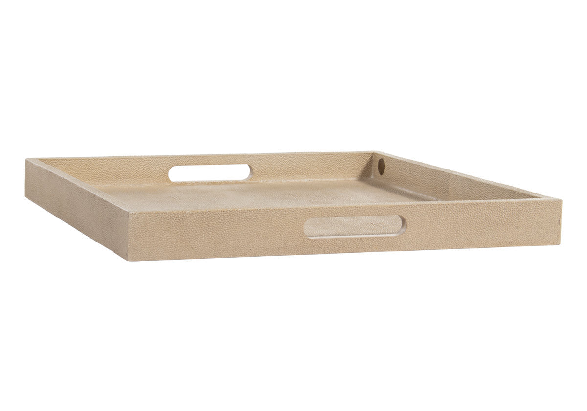 Plateau laqué texturé façon galuchat avec finition os riche pour bureau et table de chevet