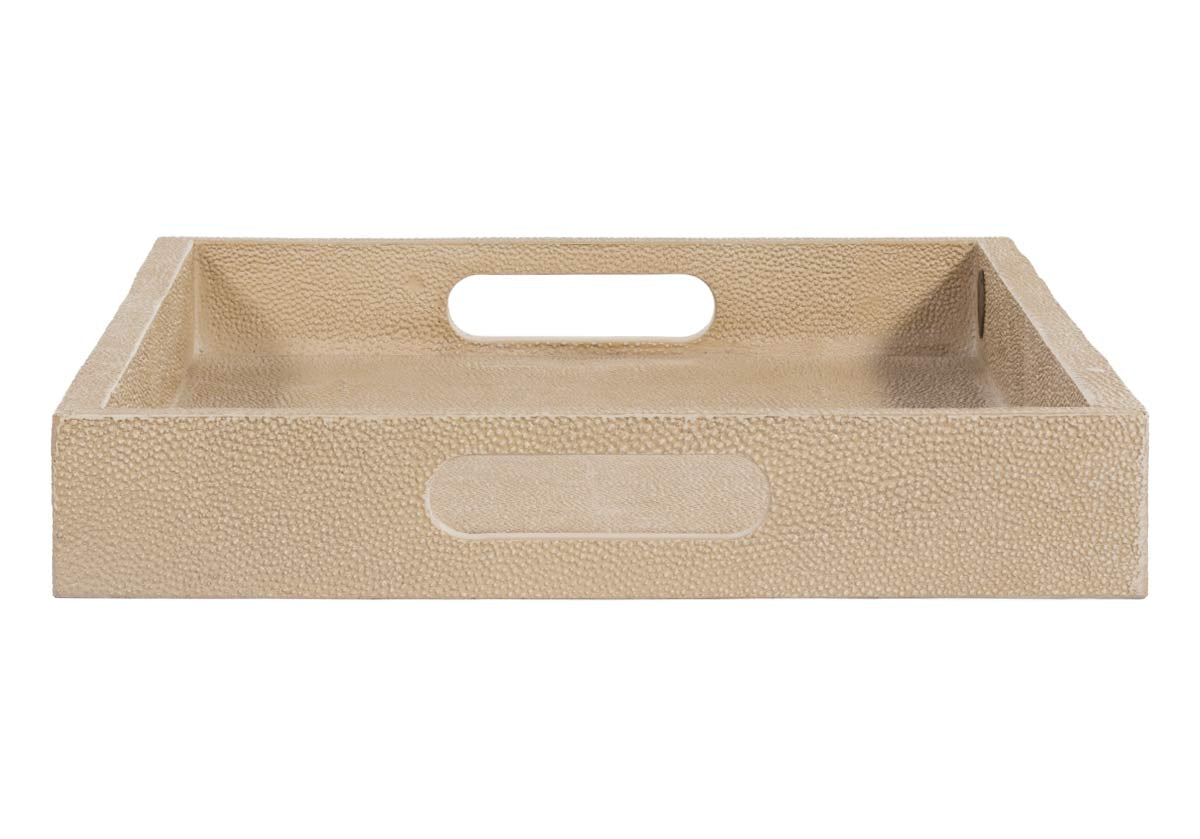 Plateau laqué texturé façon galuchat avec finition os riche pour bureau et table de chevet