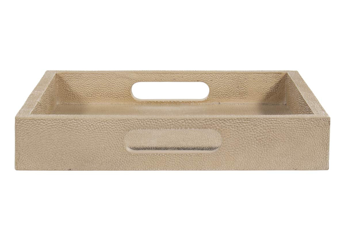 Plateau laqué texturé façon galuchat avec finition os riche pour bureau et table de chevet