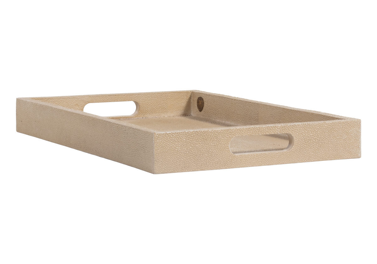 Plateau laqué texturé façon galuchat avec finition os riche pour bureau et table de chevet