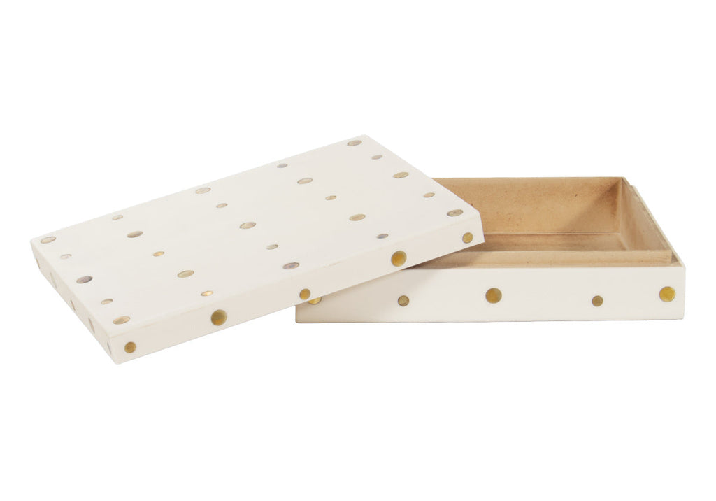 Boîte décorative beige à pois incrustés de laiton, avec forme de vide-poches polyvalent pour toute pièce