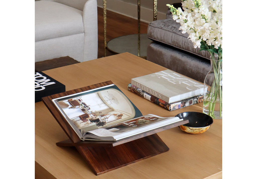 Support de présentation pour livres en noyer avec grain naturel pour étagères et table basse